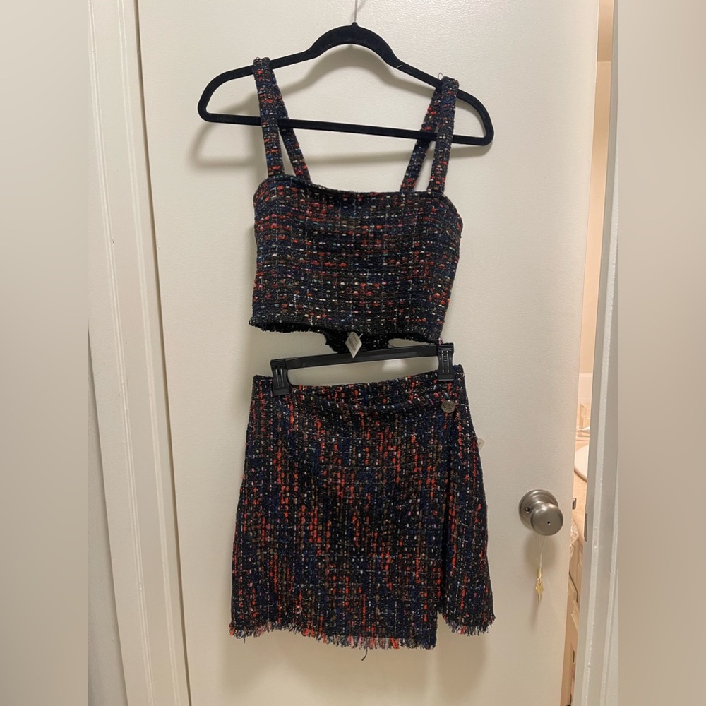 Line And Dot Skirt and Crop Top Set
